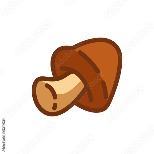Cartoon Autumn Forest Mushroom Icon. Cute forest mushroom with brown cap and beige stem in cartoon style. Flat colorful illustration on white background.