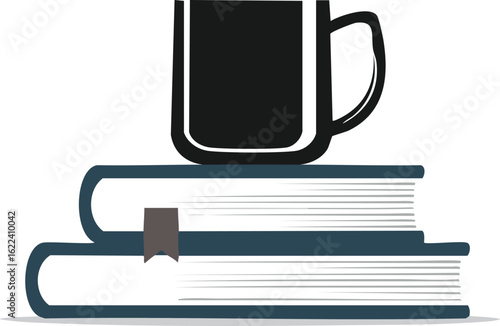 Mug On Books Icon Vector Illustration.coffee - drink, reading, book, illustration, design, mug, vector, cafe, author, backgrounds, college, concepts, graphic, horizontal, learn, library, literature,