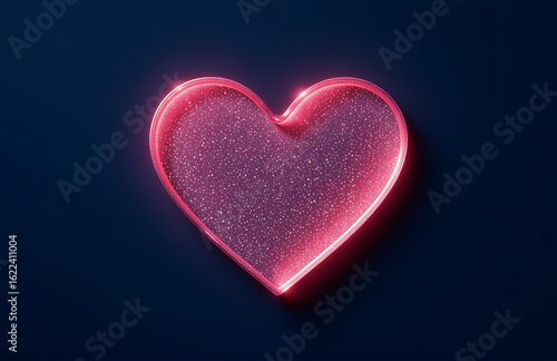delicate pink glitter heart shape shines prominently deep navy blue background illuminated soft diffused studio lighting
