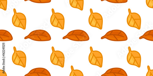 Autumn Leaves Seamless Cartoon Pattern. Yellow and orange autumn leaves in cartoon style. Seamless seasonal pattern on white background.