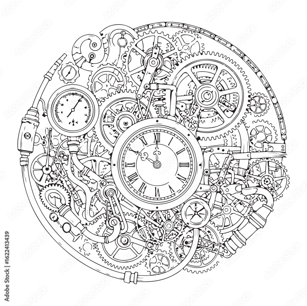 Naklejka premium Vintage Mechanical Gear Vector Illustration, Ai generator