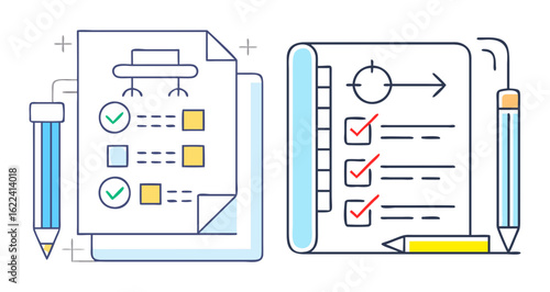 Illustrated Representation of Tasks, Checklists, Planning, and Project Management Concepts