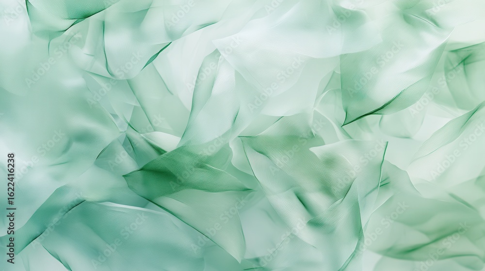 Obraz premium Soft, flowing folds of translucent fabric in shades of mint green.