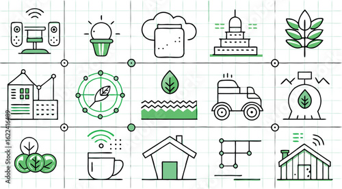 Doodle Icons for Smart Technology, Agriculture, and Home Automation vector illustration