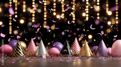 Colorful party decorations create a festive atmosphere for a joyful celebration at night