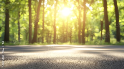 Sunny Forest Road Asphalt Background Summer
