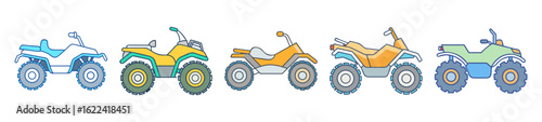 Stylized cartoon depiction of a blue and white quad bike or ATV