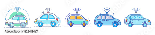 Autonomous vehicle with wireless connectivity represented in a simplified vector graphic
