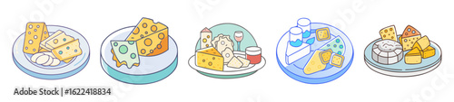 Cheese and crackers on a light blue plate artistic illustration vector