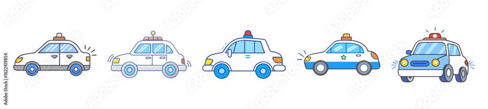 Police Car and Taxi Vehicle Icons with Emergency Lights and Sirens Police Car and Taxi Vehicle Icons with Emergency Lights and Sirens