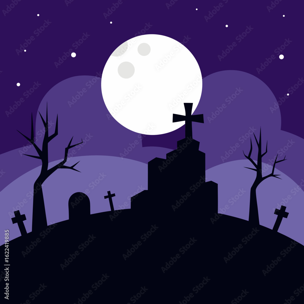 Fototapeta premium Spooky halloween cemetery under a full moon