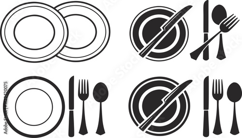 Restaurant menu design with cutlery and kitchen utensils vector icon set for dining and cooking