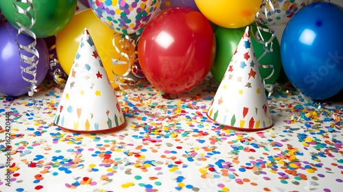 Colorful Balloons Party Hats Confetti Festive Celebration