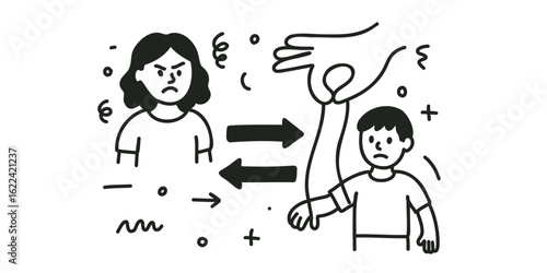 doodle illustration of puppet and manipulator
