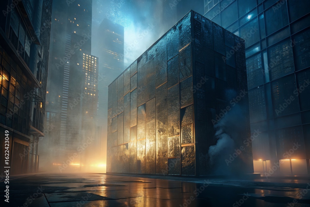 Obraz premium Abstract Cube in Urban Cityscape