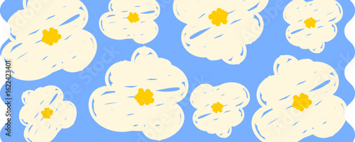 Blue and cream daisy washi tape with yellow accents seamless floral washi tape decorative border for scrapbooking and stationery design