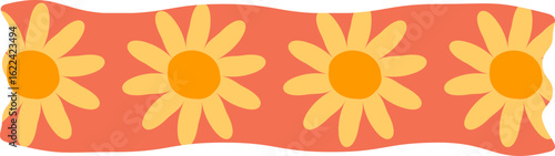 Orange flower border tape with yellow center seamless floral washi tape decorative border for scrapbooking and stationery design