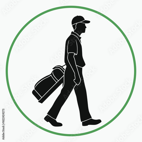Minimalist Vector of Caddie with Golf Equipment