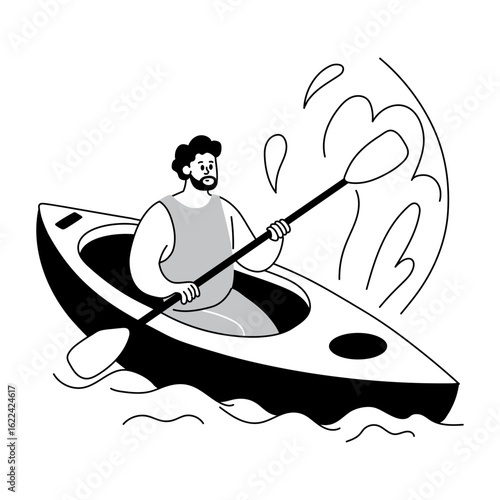 A doodle style illustration showing a character having paddle boat fun