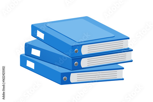 Stack of three blue ring binders on a transparent background