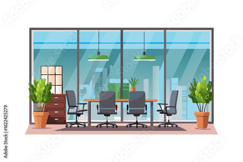 Modern office meeting room with city view