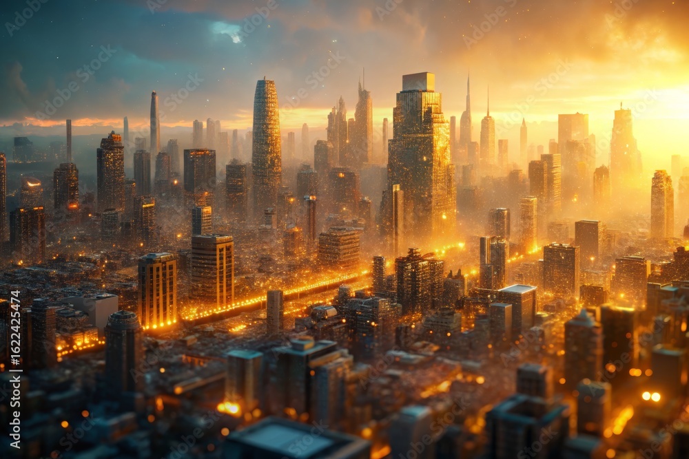 Fototapeta premium Golden Cityscape at Dusk