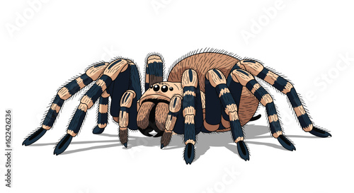 Giant tarantula spider with striped legs in detailed pixel art style on white background