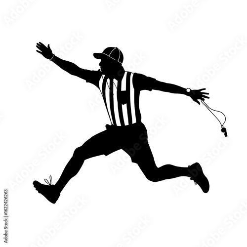 black silhouette referee jumping, whistle clip art preview