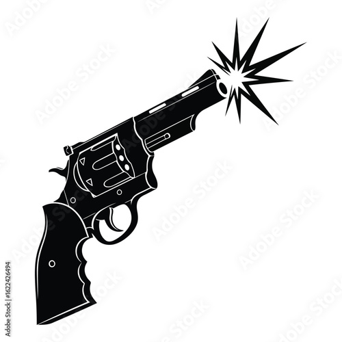 Vector art of revolver gun firing isolated on white background
