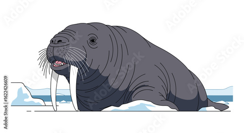 Majestic walrus hauling out onto arctic ice floe illustrative pixel art representation of marine mammal life