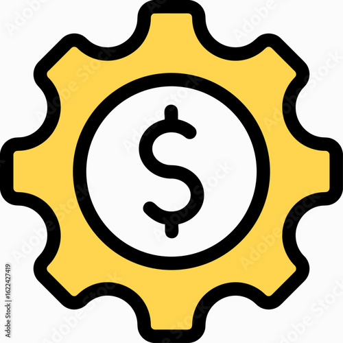 Stylized yellow gear icon with a dollar sign, illustrating concepts of financial settings or economic optimization.