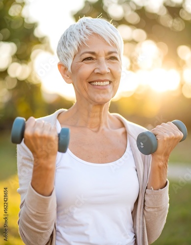 Smiling senior woman working out outdoors