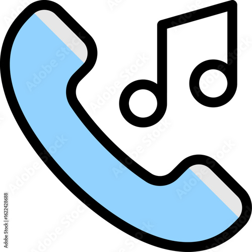 A light blue telephone handset icon with black musical notes, representing a ringtone or hold music.