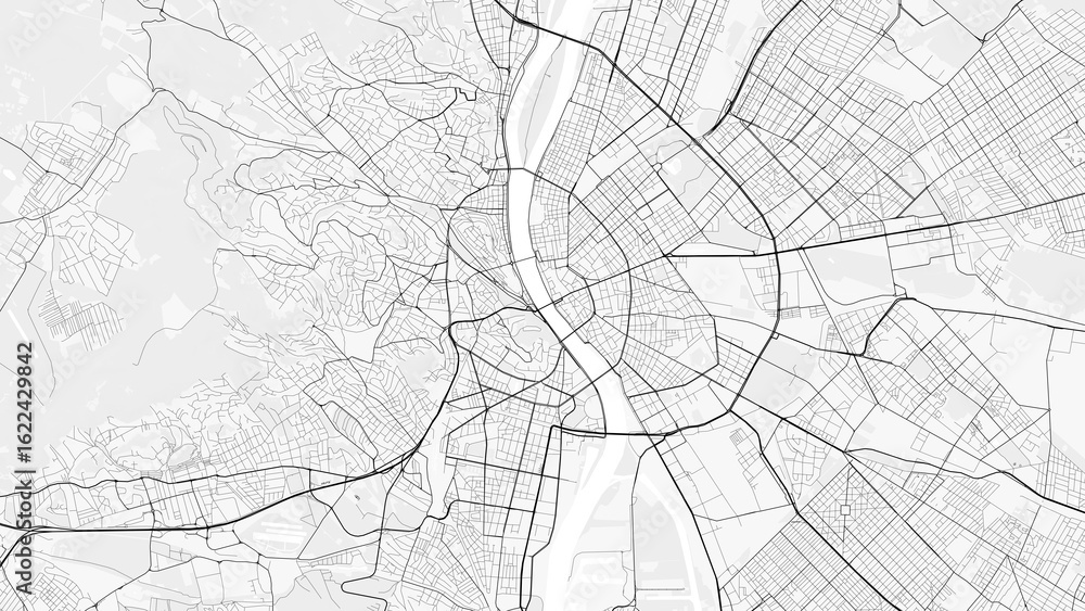Naklejka premium Budapest City Map. Minimalist black and white line art poster for printing, wallpaper, wall art for home and office decor