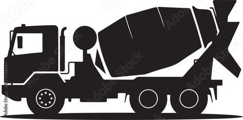 Stylized black silhouette of a concrete mixer truck side profile view