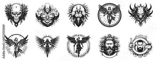 Arcbard Archangel of the Suns Battle Seer of the Heart logo illustration set collection representing divine and visionary characters from myth and legend suitable for fantasy games spiritual narrative
