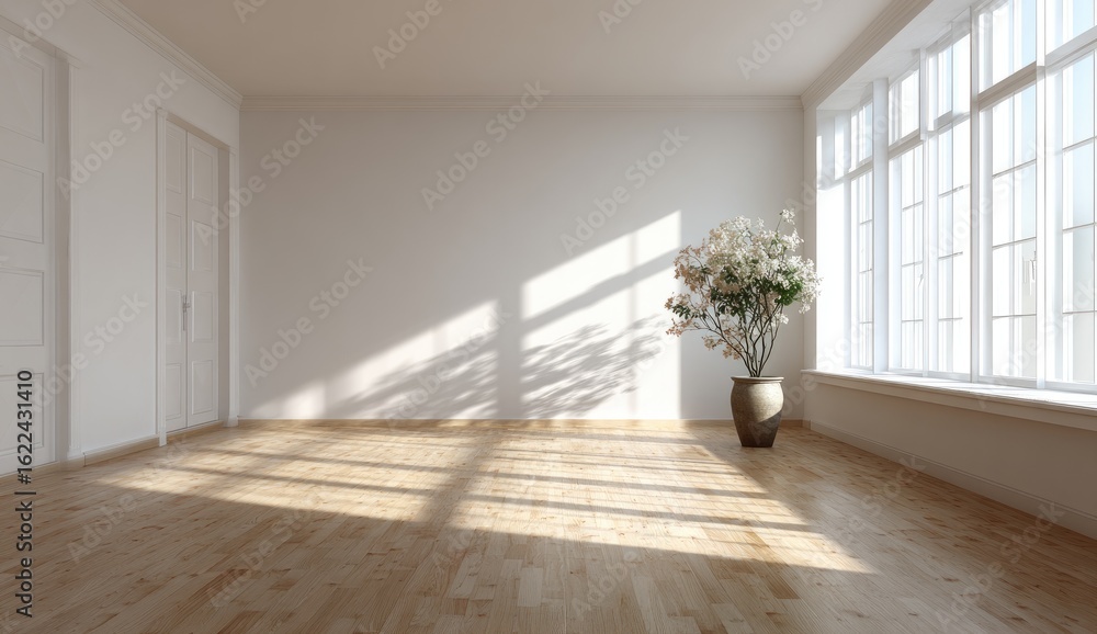 custom made wallpaper toronto digitalEmpty sunlit room with a plant