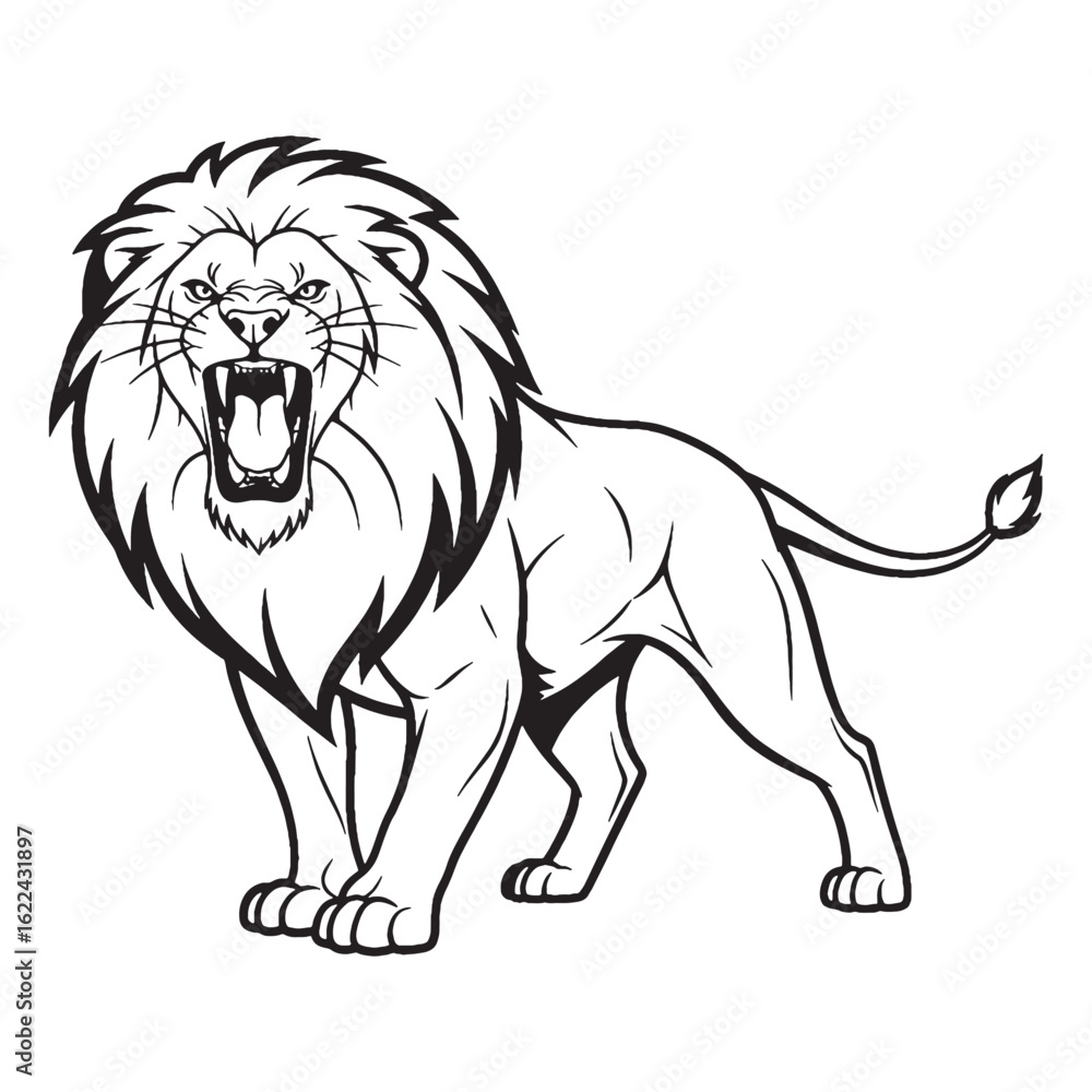 Obraz premium Modern Lion Line Art – Lion Vector Illustration Artistic Drawing with Sleek Design – Lion Drawing – Line Art Drawing of Lion – Lion Icon