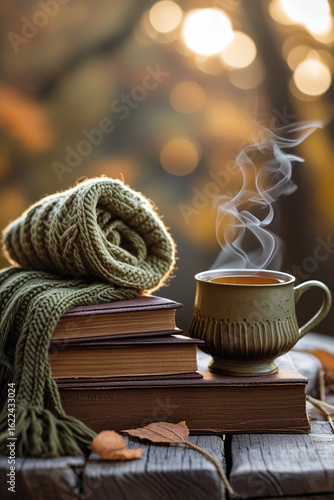 Wallpaper Mural Flatlay of study planner, books, cozy scarf and tea — autumn study mood Torontodigital.ca