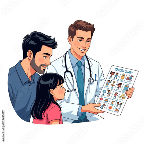 Family doctor visit with a health chart