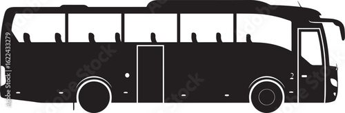 Modern tour bus silhouette a black graphic icon of a passenger coach vehicle shown from the side view