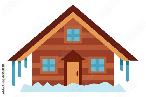 Winter cabin with snowdrifts