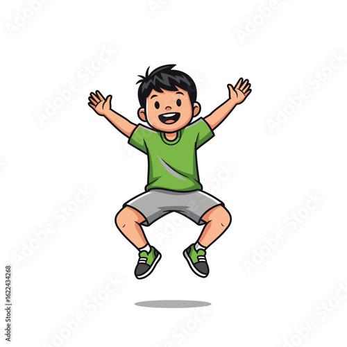 Happy cartoon boy jumping with joy