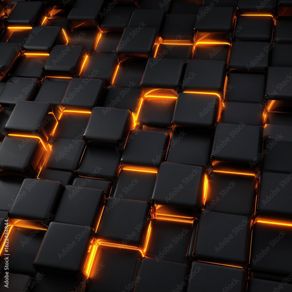 Fototapeta premium Abstract geometric pattern of dark, glowing cubes