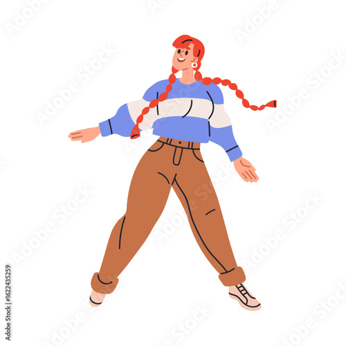 Happy woman dancing. Young female in excited movement, smiling. Joyful active...