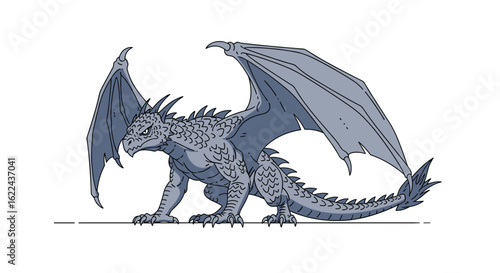 Majestic pixelated dragon with impressive wings in a mythical fantasy realm