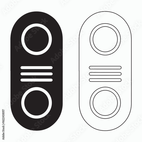 Simple Black and White Icon of Two doorbell with Circles and Horizontal Lines
