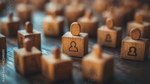 Business Collaboration on the Internet: People Icons on Wooden Blocks 