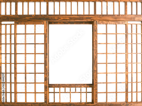 Japanese style wooden window isolated on white background,