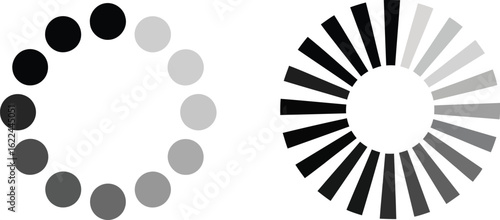 Two circular loading indicators with gradient shades of gray 